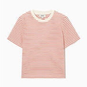 COS Clean Cut Cream and Red Striped Top SZ L